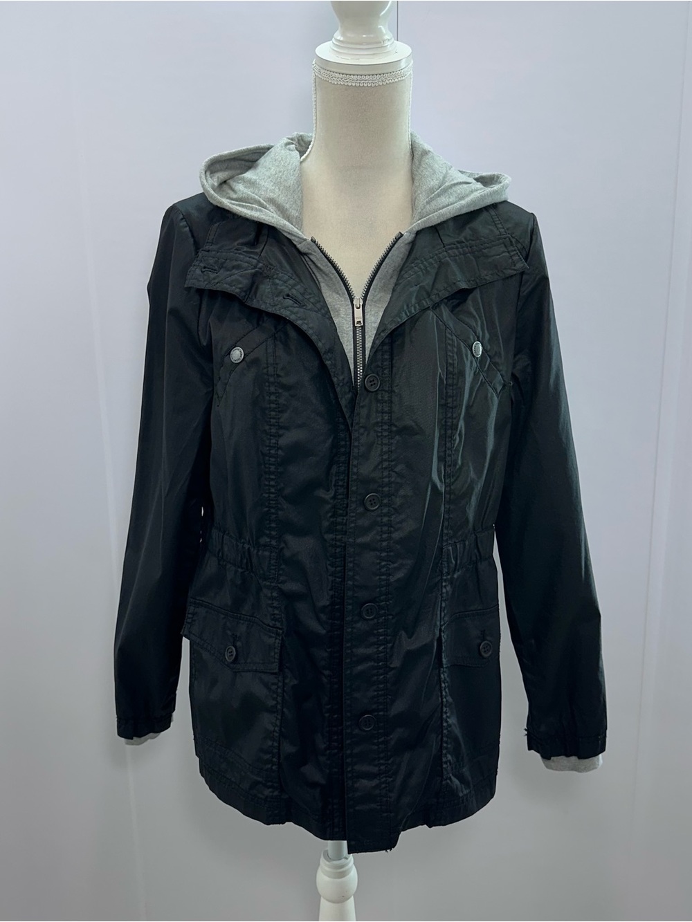 DKNY Black Anorak Jacket with Grey Hooded Layer